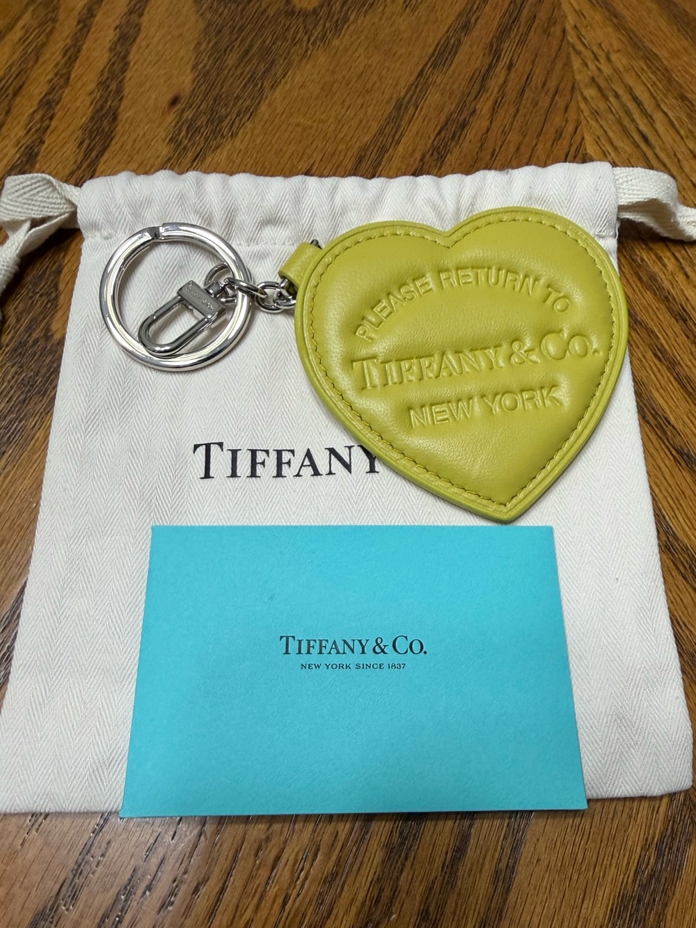 Tiffany & Company  Leather Heart Key Ring/Bag Charm with silver hardware